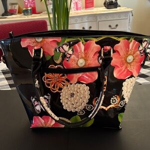 Elegant Floral Black Tote Bag